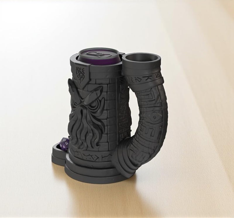 Gallery of Drip Eldritch Dice Tower & Drink Holder – Cthulhu DND Accessory, Lovecraft Dice Roller Mug, Fantasy RPG Tabletop Decor, Dungeons and Dragons Gift for DM, TTRPG (Obsidian Black, Standard 12oz Cans) - Image 4